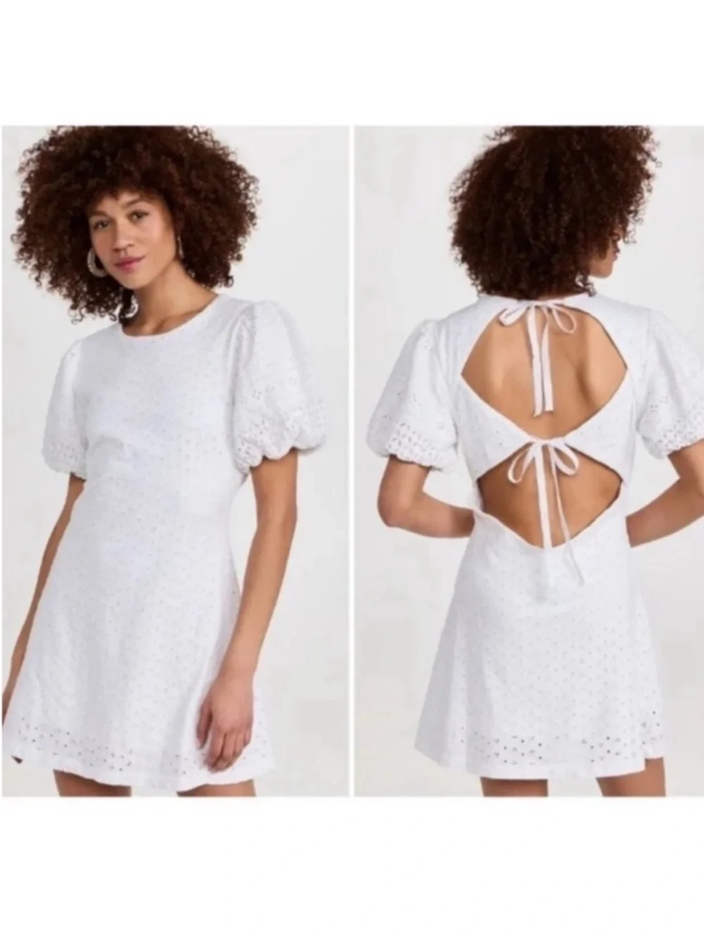 Free People Apricot Rose Mini Dress Eyelet Embroidered Lace Puff Sleeve White L - Picture 4 of 11
